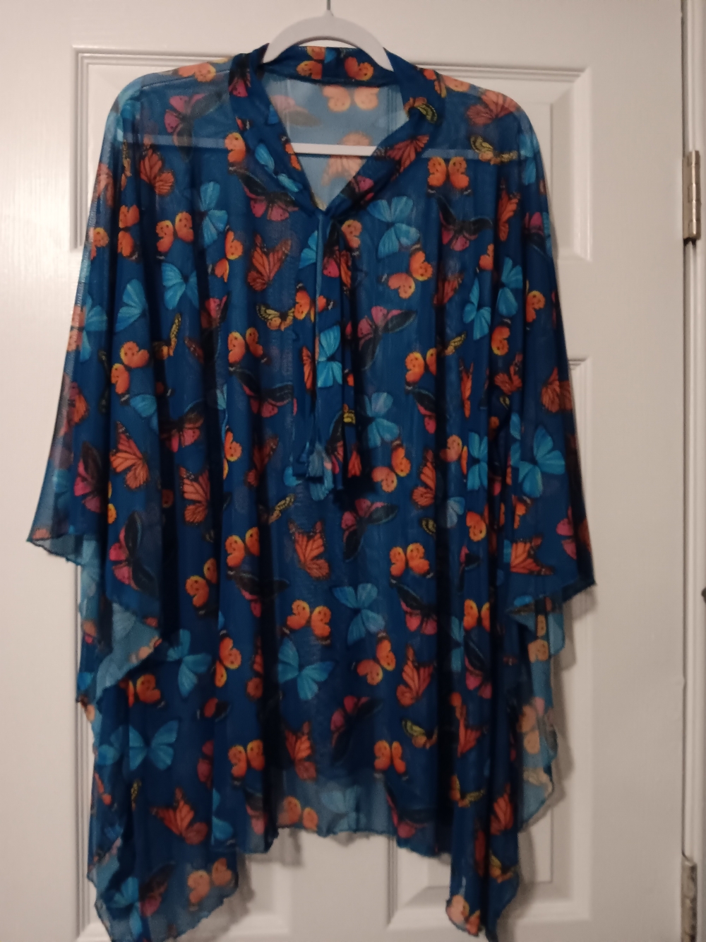 Sheer Blue Butterfly Poncho Top 2x